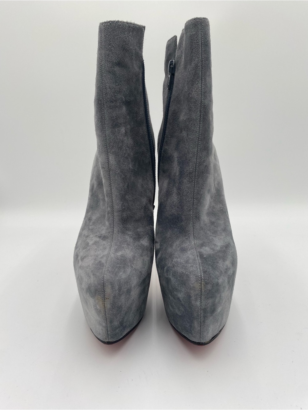 Christian Louboutin Grey Suede Pointed Toe Ankle Boots